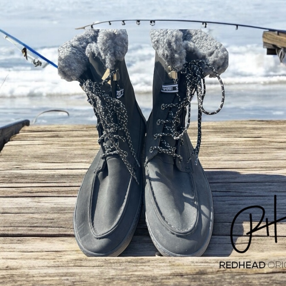 Sperry Juneau Lace Up Winter Boots Womens 10 NWOT Black Gray